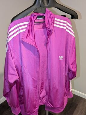 adidas Magenta & White Three-Stripe Matching Track Suit Jacket And Pants